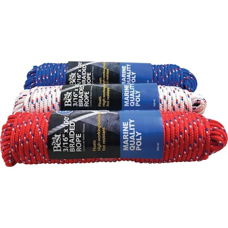 All-Source 3/16 In. x 100 Ft. Assorted Colors Diamond Braided Polypropylene Packaged Rope 703147
